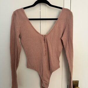Urban Outfitters Mauve Ribbed Bodysuit